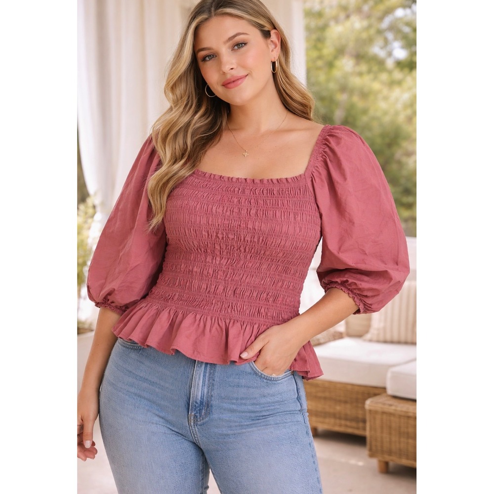 Arula Puff Sleeve Smocked Peplum‎ Blous size C (3x)